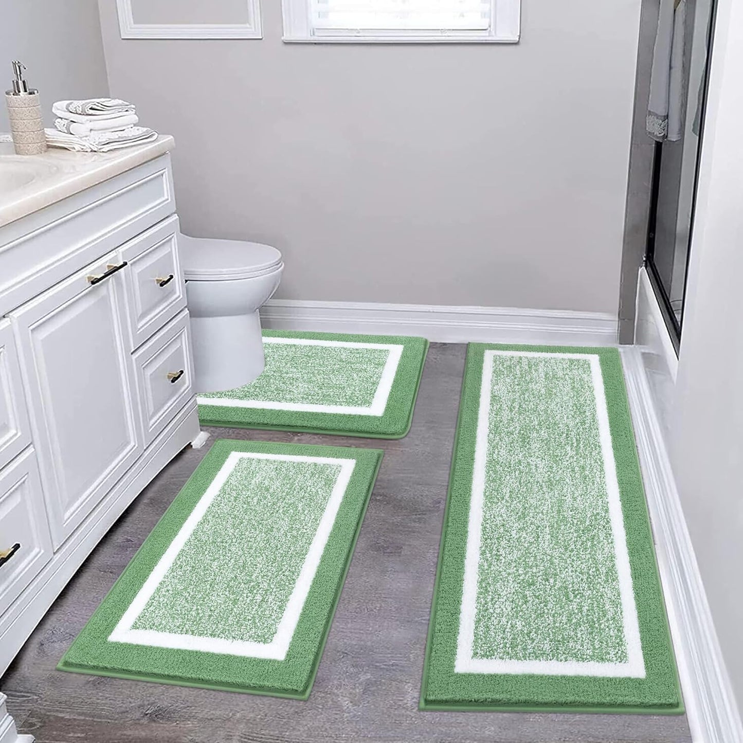 Pauwer Microfiber Shaggy Bathroom Rug Mat Set for Comfort