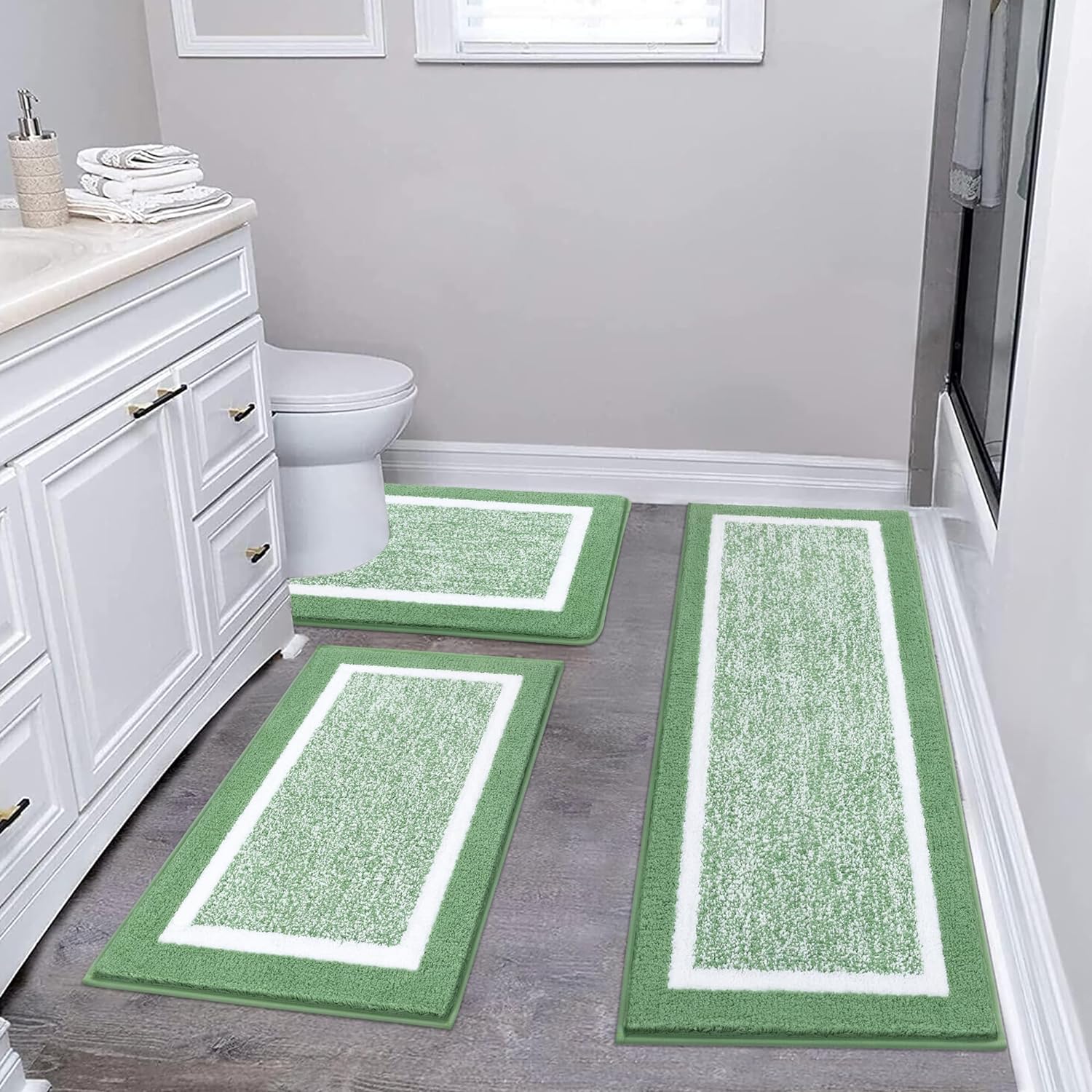 Pauwer Microfiber Shaggy Bathroom Rug Mat Set for Comfort
