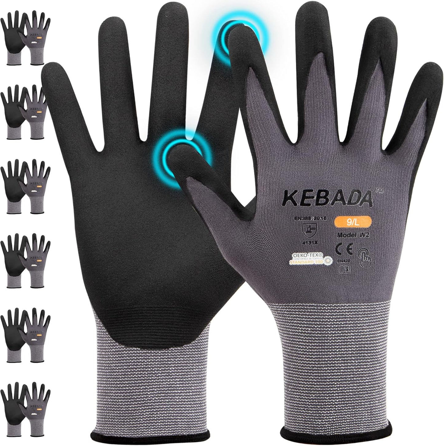 Nitrile Coated Work Gloves for Yard & Warehouse, 6 Pairs, M