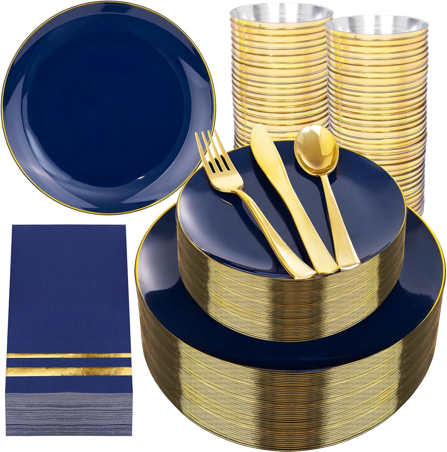 NOCCUR 350PCS Navy Blue Plastic Plates for Elegant Parties