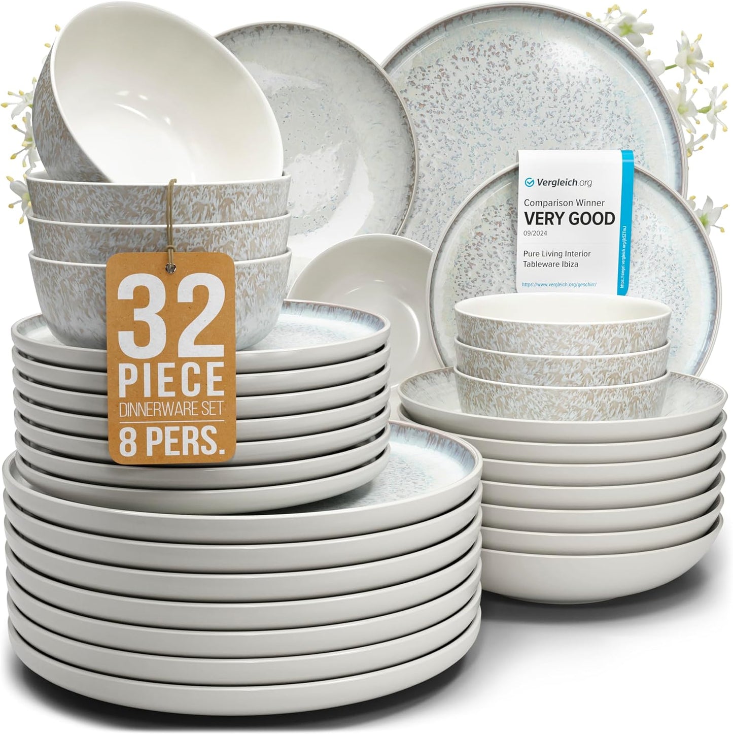 Stoneware Dinnerware Set for 8 - Elegant 32-Piece Set