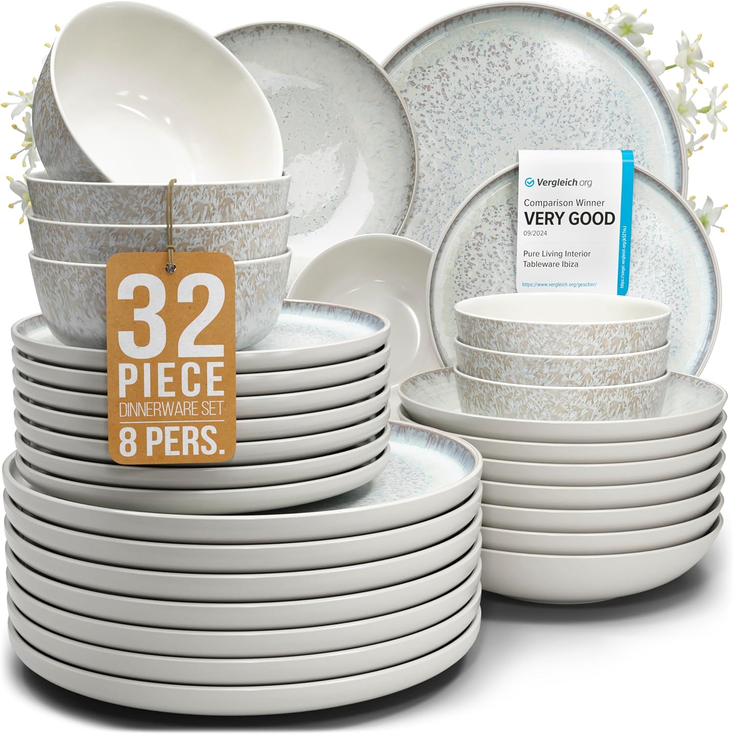 Stoneware Dinnerware Set for 8 - Elegant 32-Piece Set