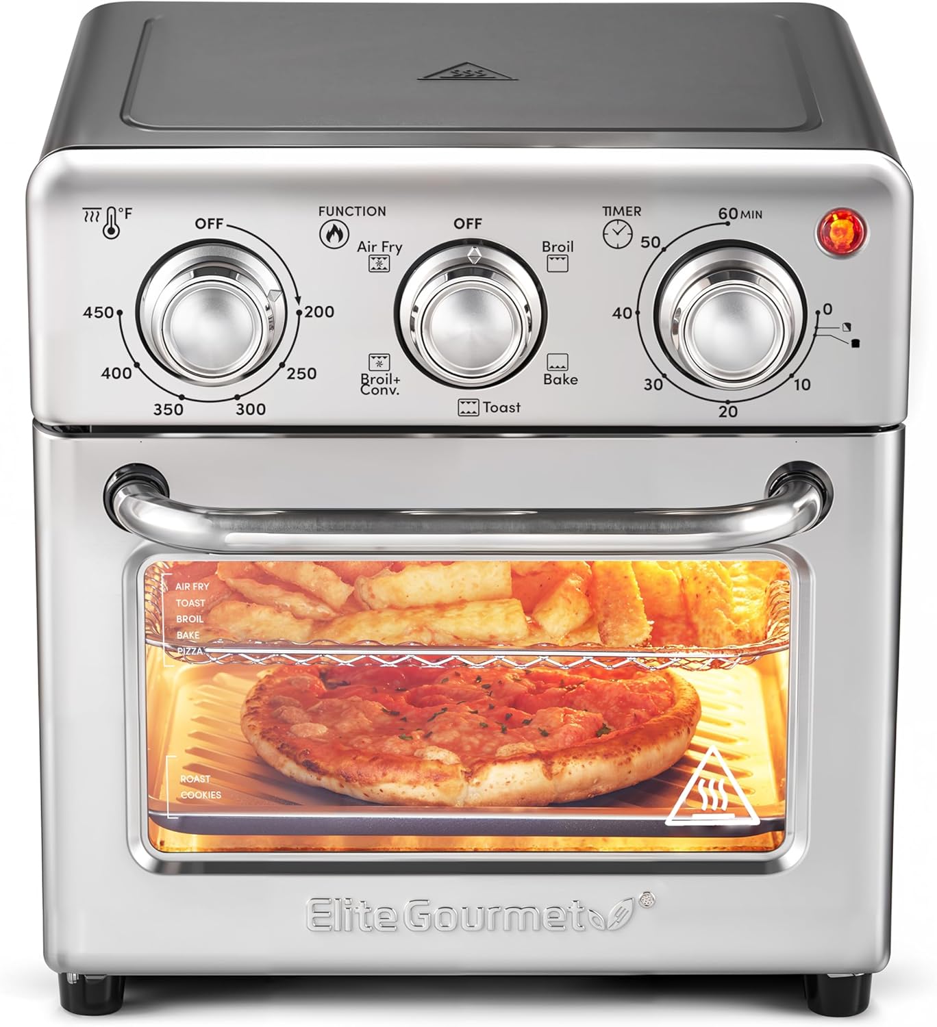 Elite Gourmet 8.5Qt Air Fryer Oven - Multi-Function, 800W, Stainless Steel