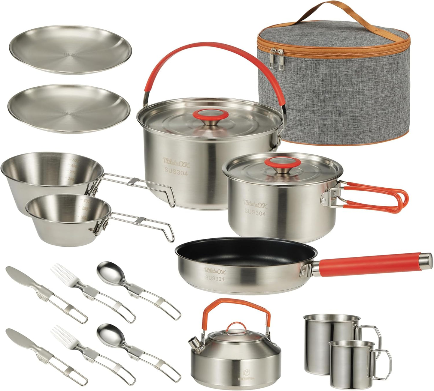 16-Piece Stainless Steel Camping Cookware Set: Compact & Complete
