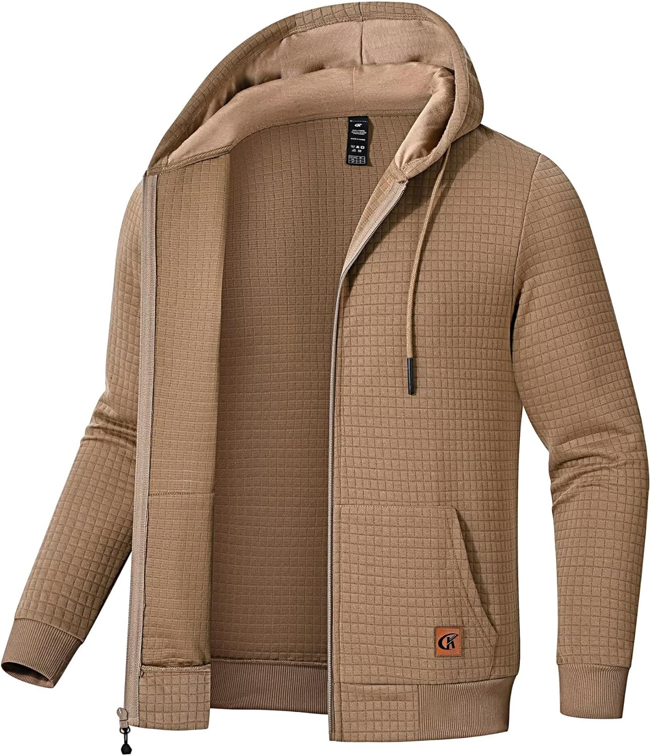 Men's Jacquard Plaid Lightweight Zipper Hoodie Sweatshirt Jacket