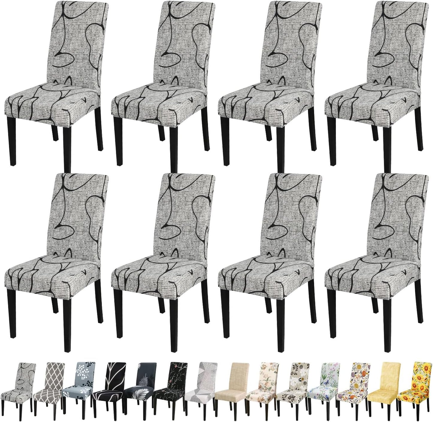 High Stretch Removable Chair Covers for Dining Room Set of 8