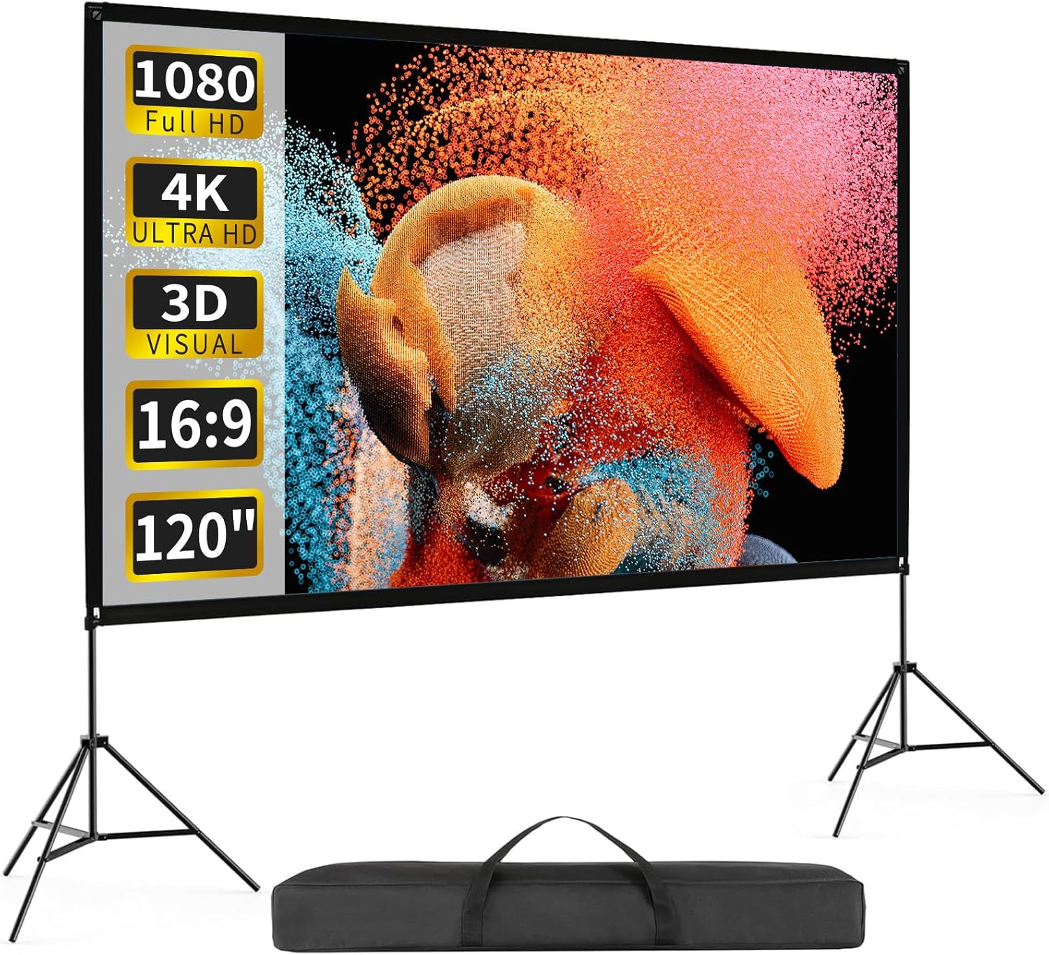 120 4K HD Projector Screen: Portable, Wrinkle-Free, Indoor/Outdoor