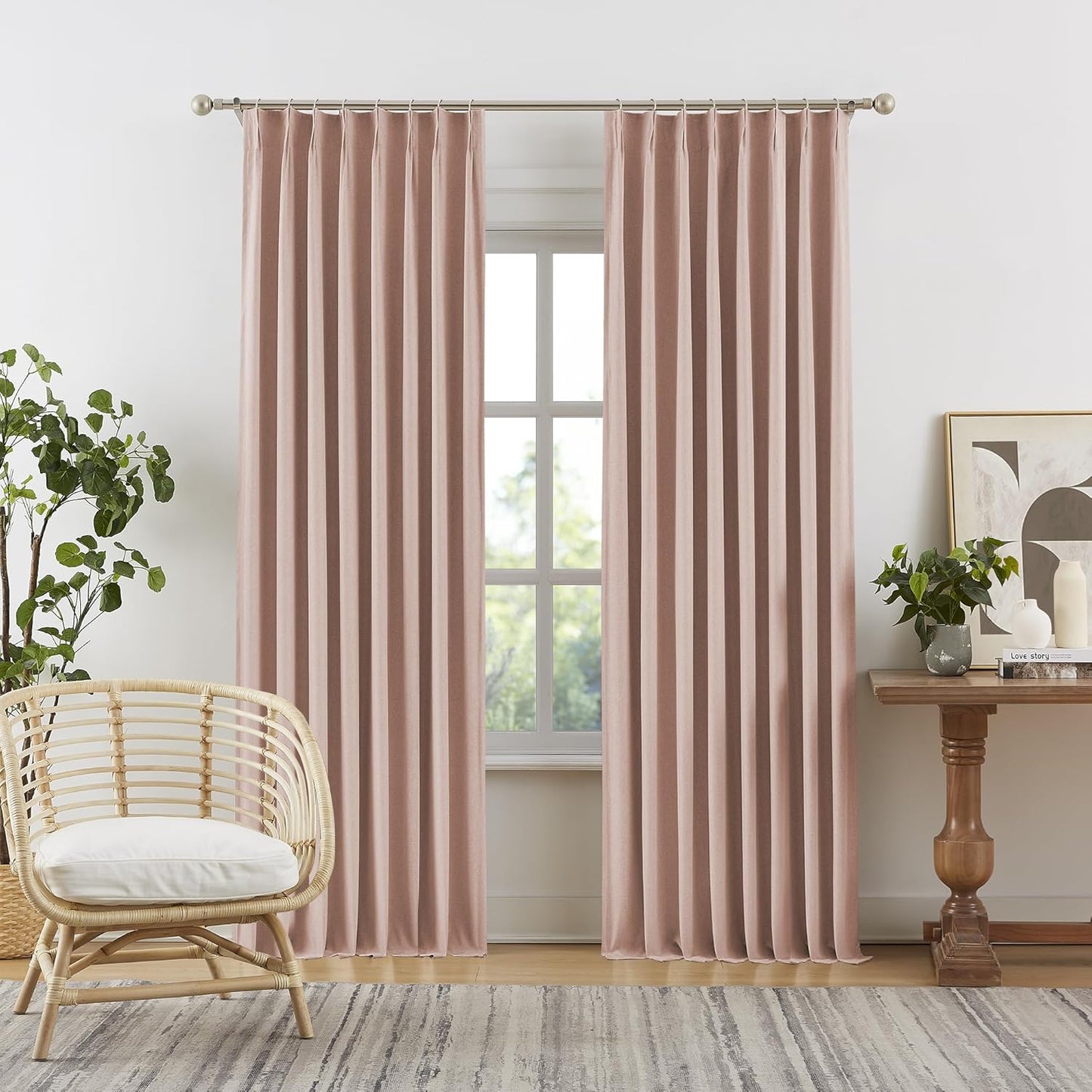 Cute Dusty Pink Blackout Linen Curtains for Girls Bedroom
