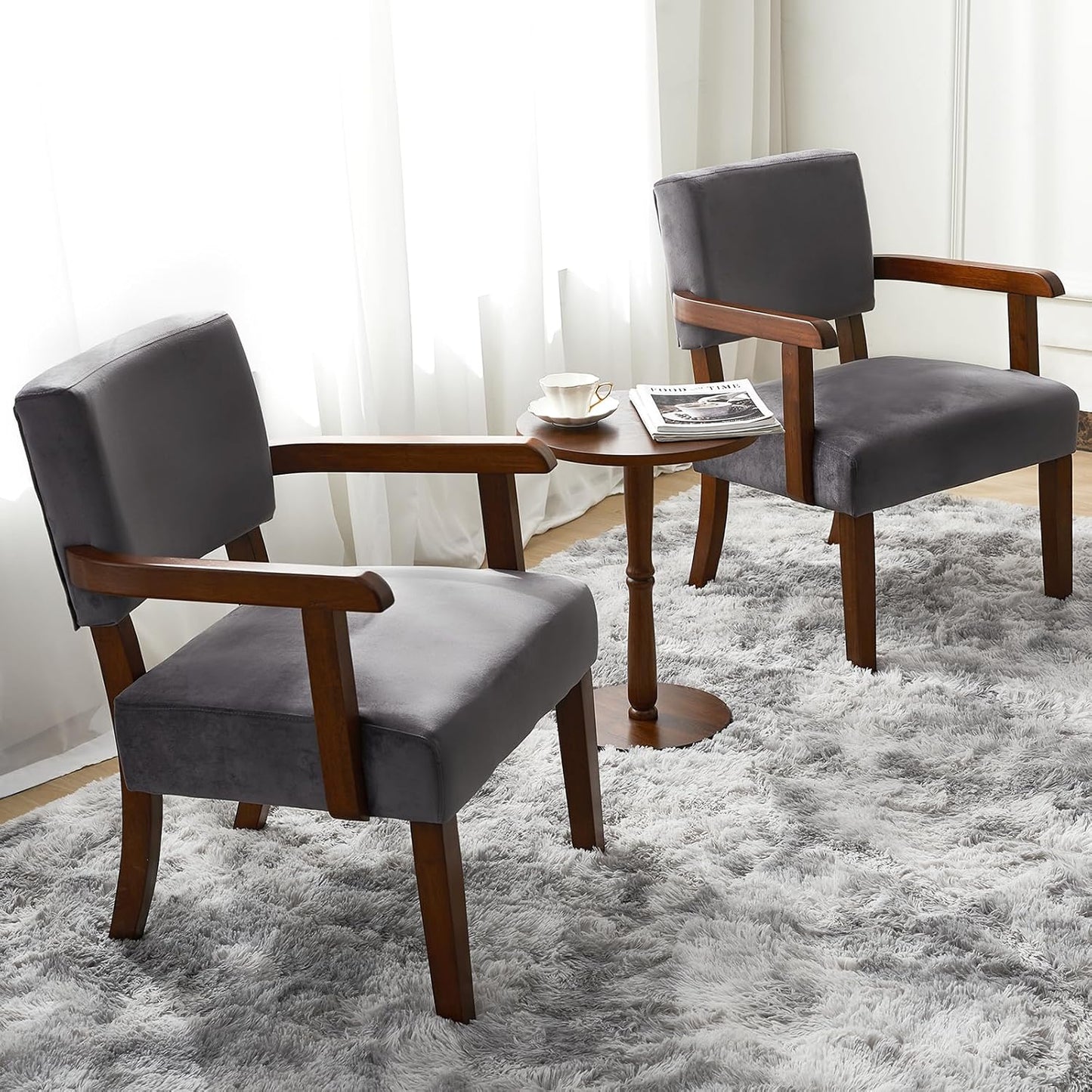Velvet Accent Chairs Set - Comfy Armrests! 