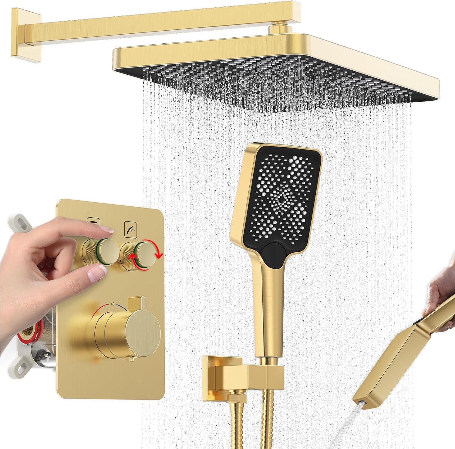 Iriver Thermostatic Shower System with 13 Inch Gold Rainfall Head