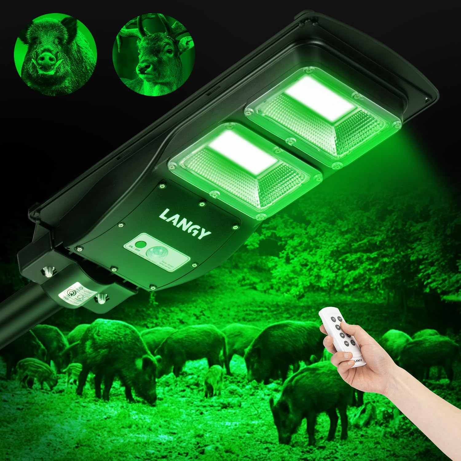 LANGY Hog Lights 12000LM Solar Green Light for Night Hunting