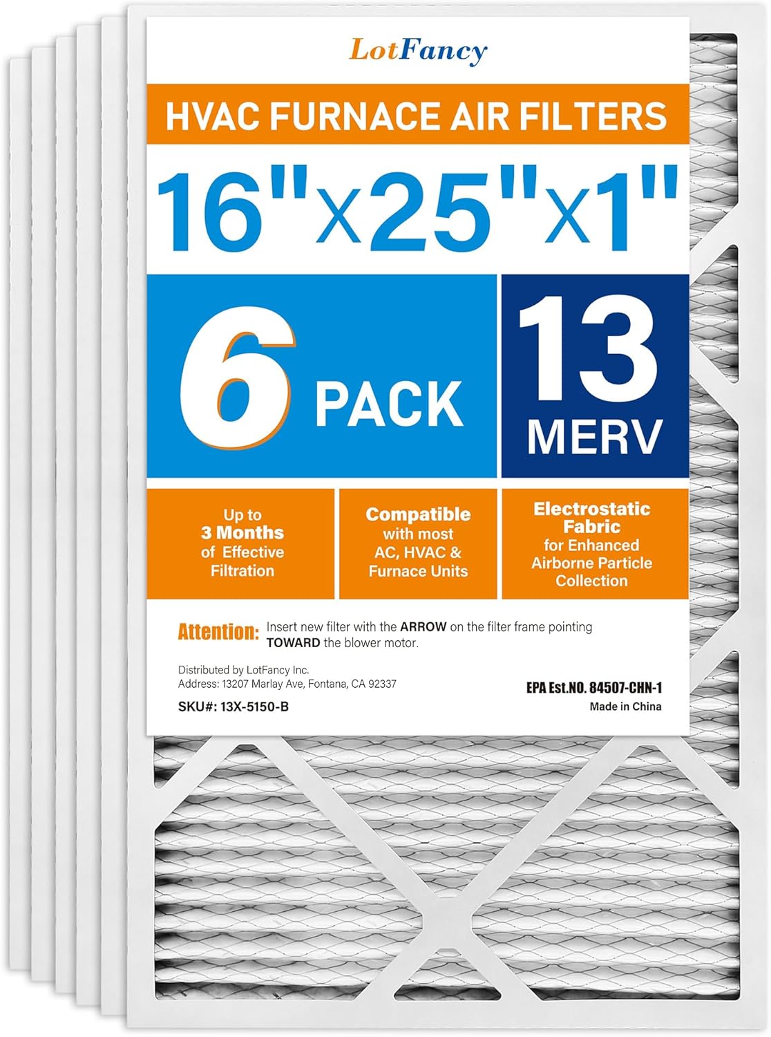 LotFancy 16x25x1 Air Filter MERV 13 for Pet and Smoke Defense
