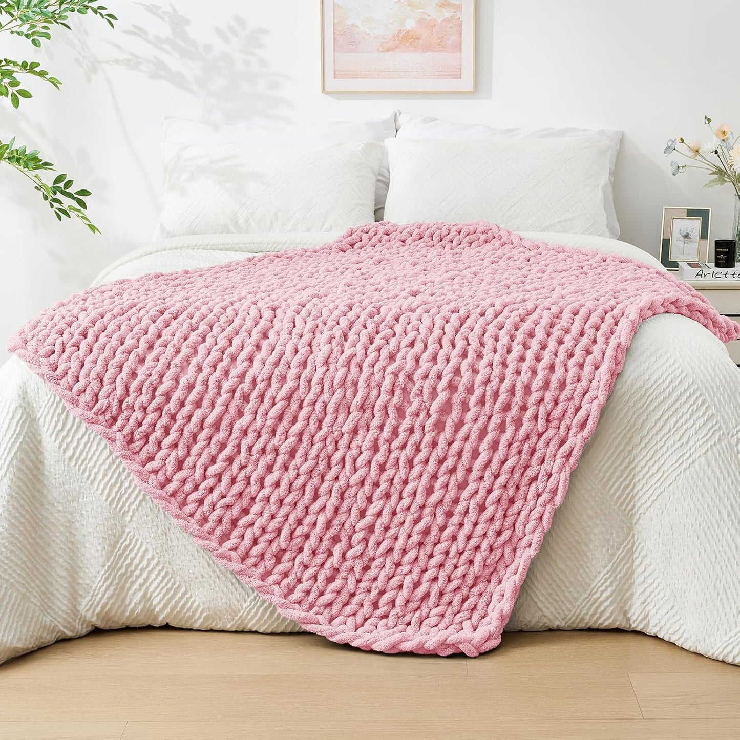 Bigacogo Chunky Knit Throw Blanket for Cozy Living Room Decor