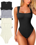 Women's 3 Piece Ribbed Strappy Square Neck Bodysuits - 3-Pack