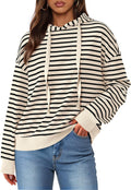 Womens Striped Hooded Sweatshirt Loose Fit Pullover - Cozy Fit