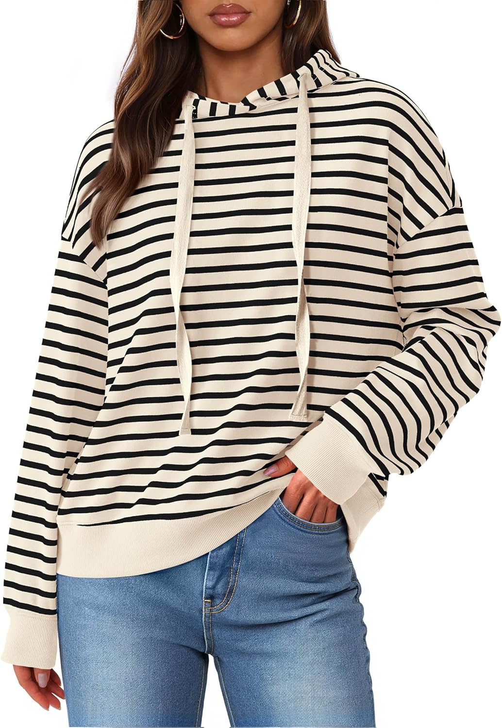 KIRUNDO Womens Hoodies Long Sleeve Striped Sweatshirt for Fall