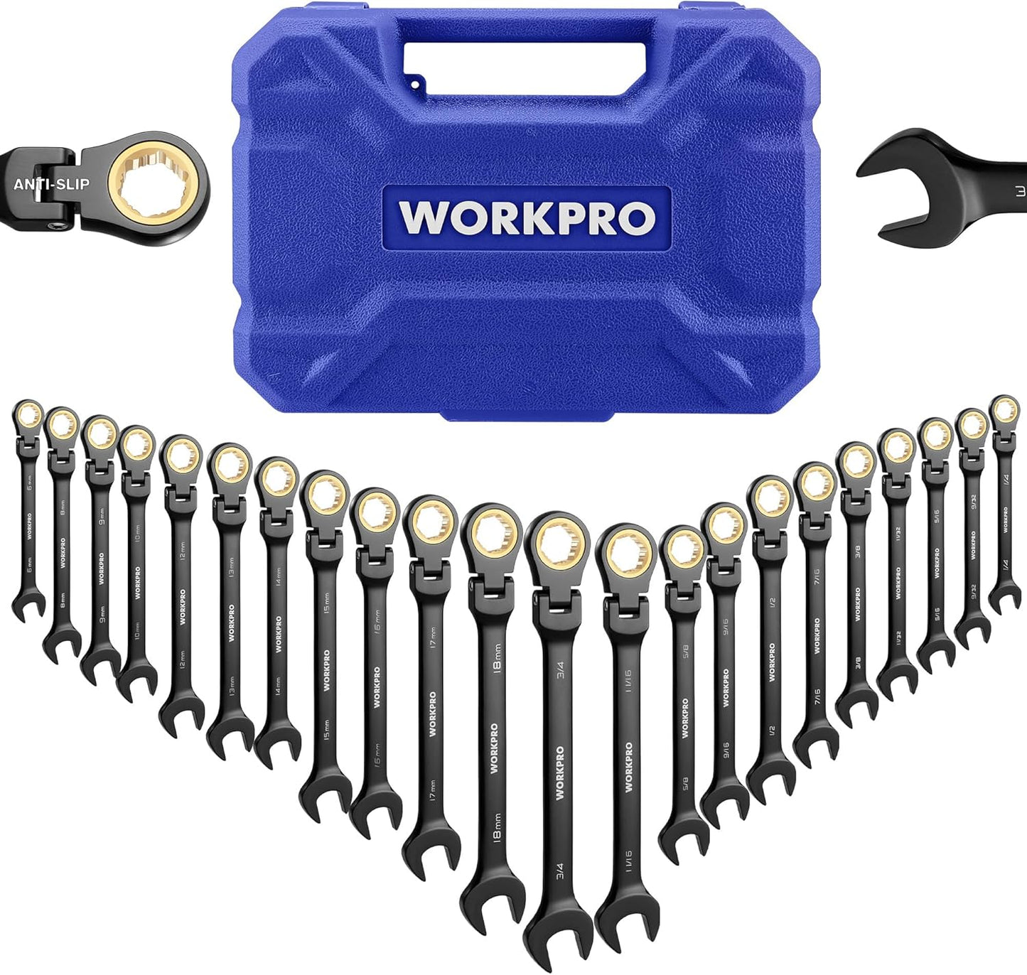 WORKPRO 22-piece Ratcheting Wrench Set with 180 Flex Head