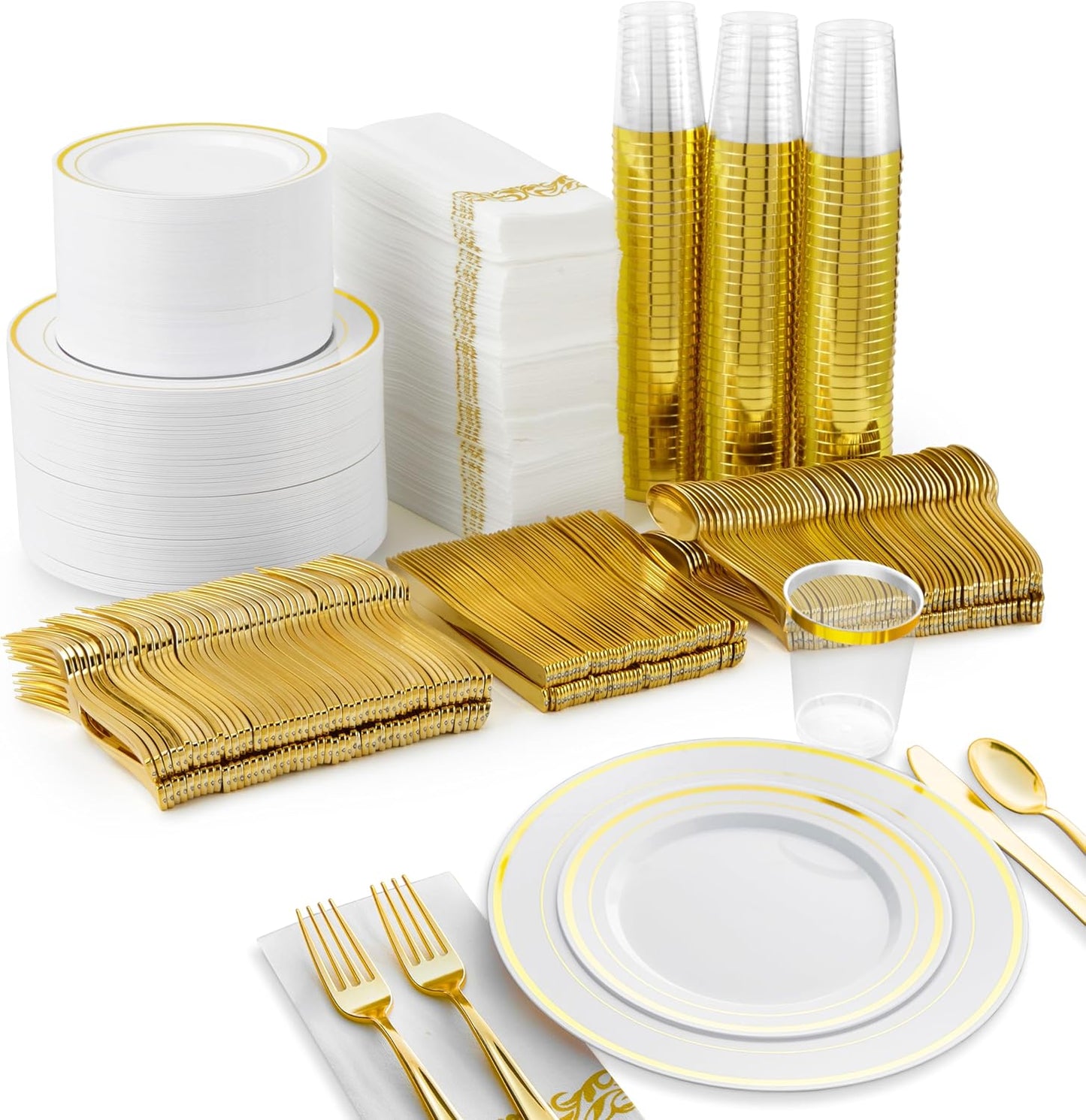 700 Piece Dinnerware Set for 100 Guests with Gold Accents