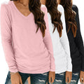 SUNBS Womens V Neck Long Sleeve Tops - Comfortable Everyday Tee