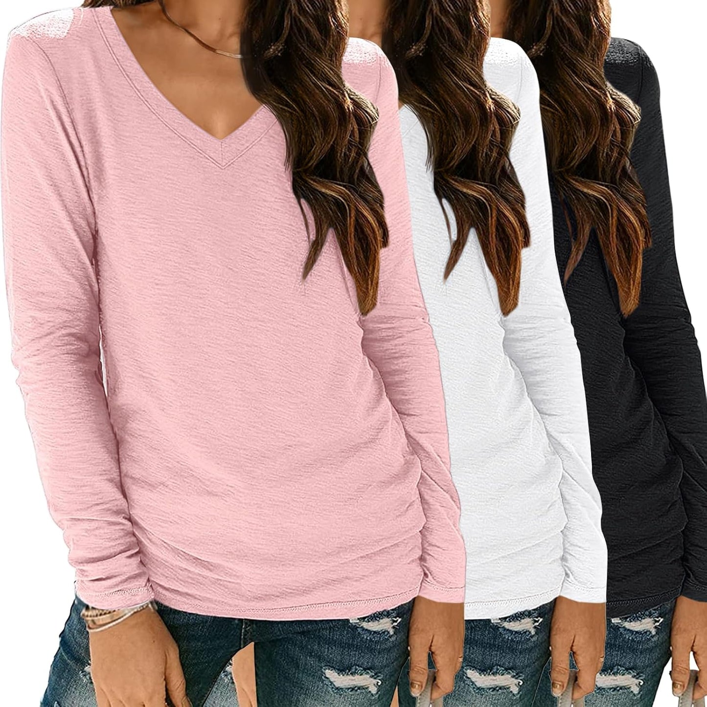 SUNBS Womens Long Sleeve V Neck Tops for Casual Fall Fashion