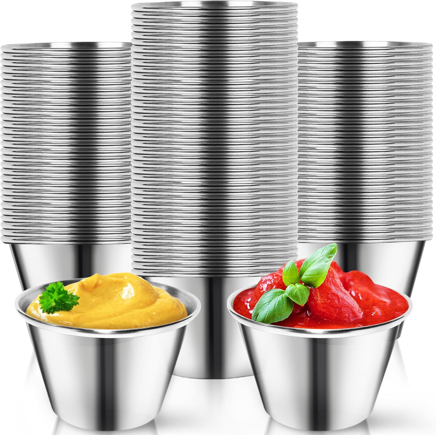Durable 2.5 oz Stainless Steel Condiment Sauce Cups for Dipping