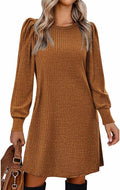 Zeagoo Women's Knit Dress with Puff Sleeves - Stretchy Fall Tunic