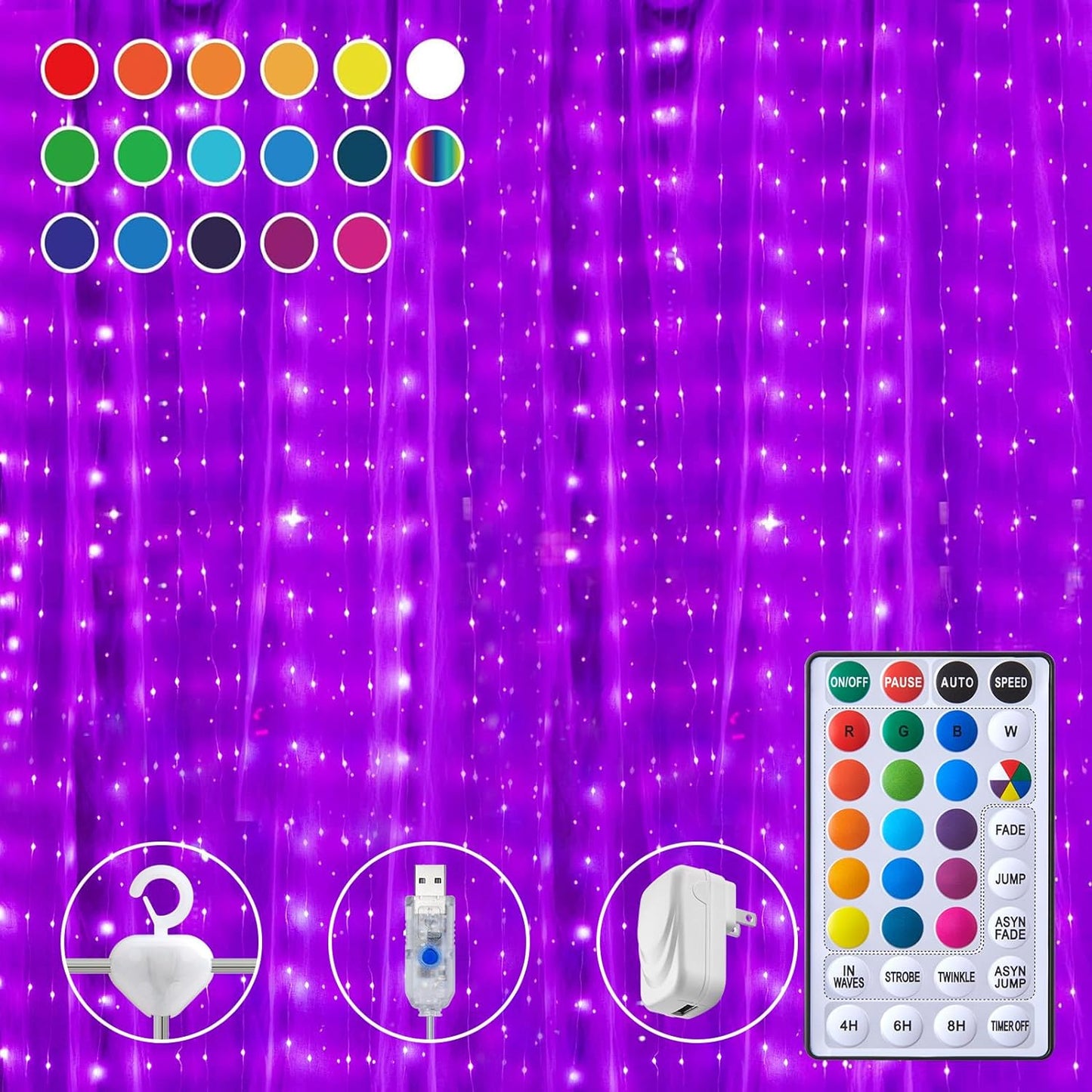 16-Color 250 LED Curtain Lights - Remote Control Twinkle Fairy Lights - Brighten Any Space!