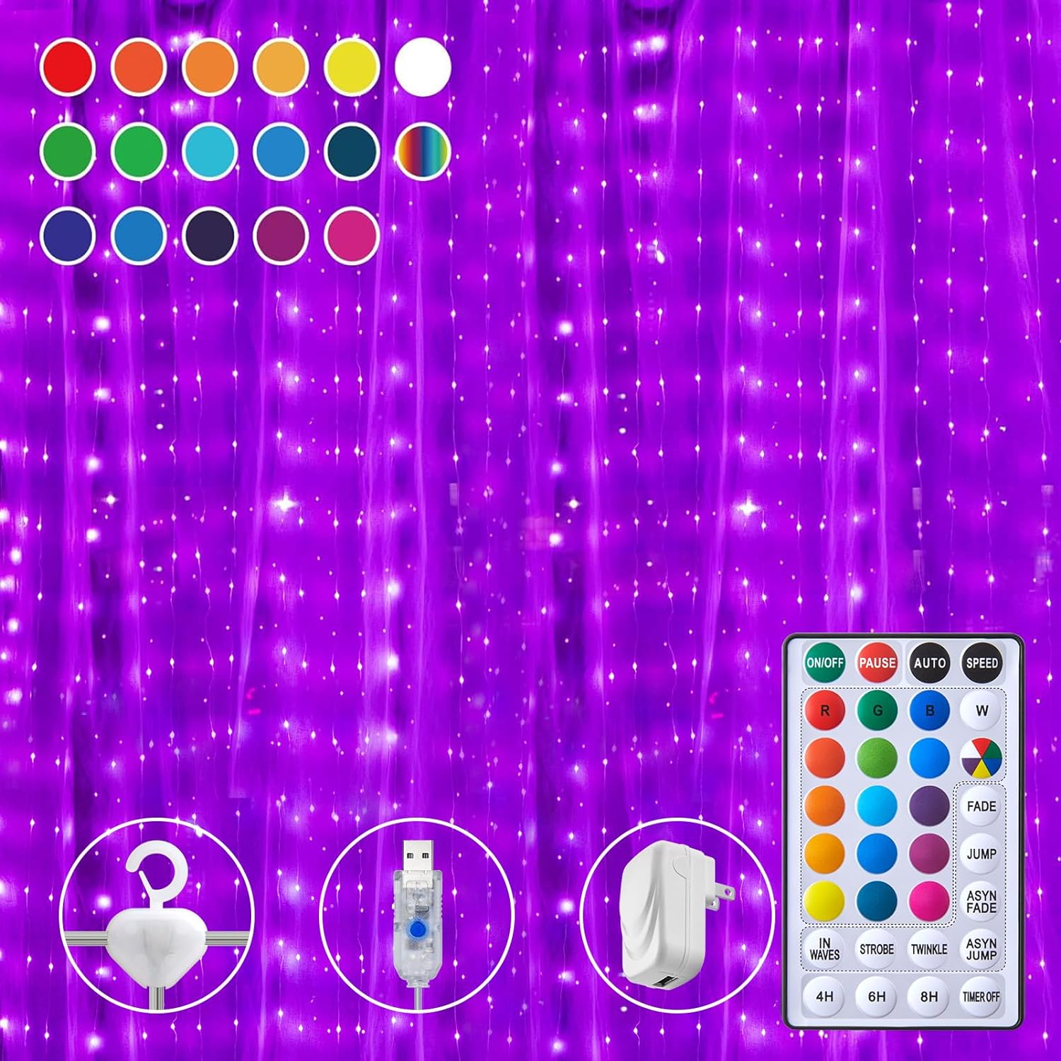 16-Color 250 LED Curtain Lights - Remote Control Twinkle Fairy Lights - Brighten Any Space!