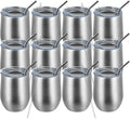 12oz Stemless Insulated Wine Tumblers 12 Pack - Silver Set