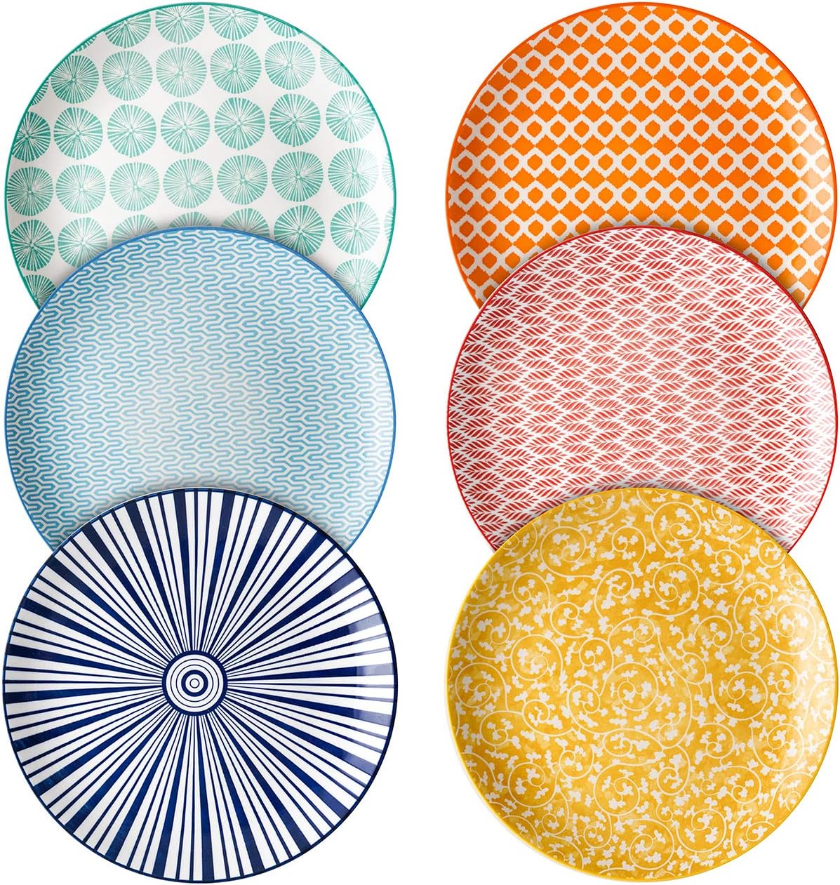 Selamica 8 Inch Porcelain Dinner Plates Set of 6 in Assorted Colors