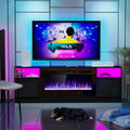 Black Fireplace TV Stand: LED Light, 36 Electric Fireplace, Storage Cabinet