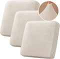 Velvet Stretch Sofa Cushion Covers (3 Piece XL) - Ivory Striped