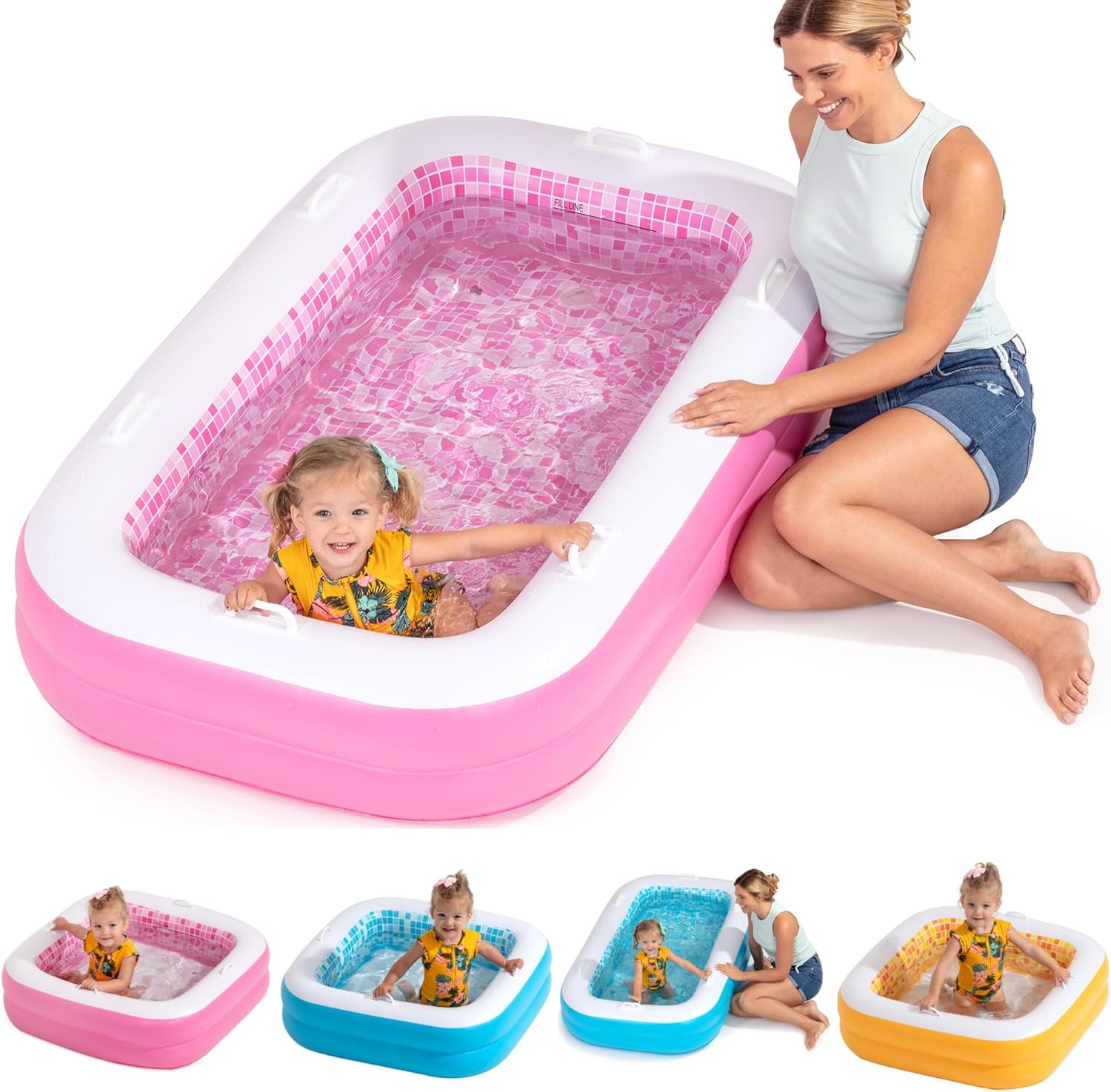 2-in-1 Inflatable Kiddie Pool for Kids and Adults - Soft Floor
