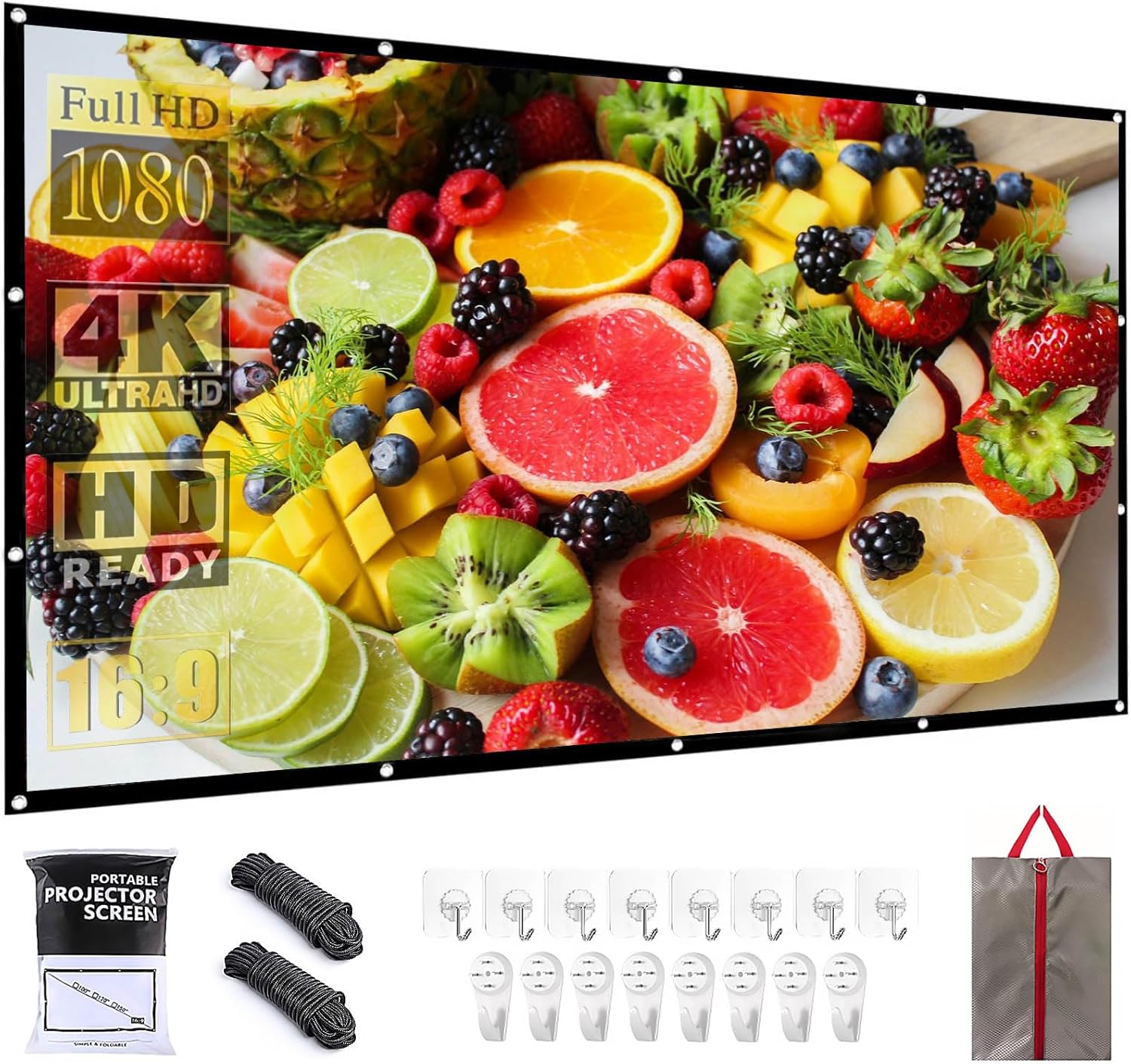 60 Portable Projector Screen: Wrinkle-Free, 160Viewing, Front/Rear Projection - Ideal for Indoors & Outdoors
