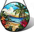 Stained Glass Window Hanging Blue Beach Scenery - Vibrant Sun Catcher