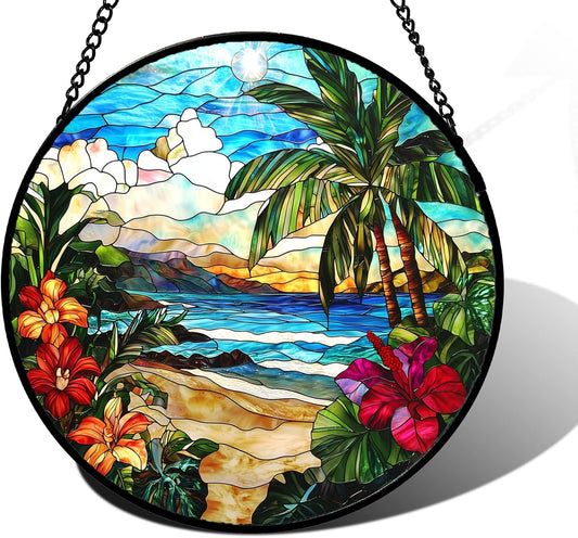 Stained Glass Window Hanging for Beach Lovers and Decor