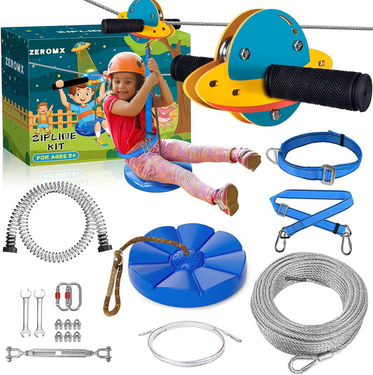 UFO Trolley Zip Line Kit for Kids and Adults, 75ft to 150ft