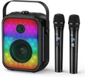 Karaoke Machine Portable Bluetooth Speaker with Dual Wireless Mics