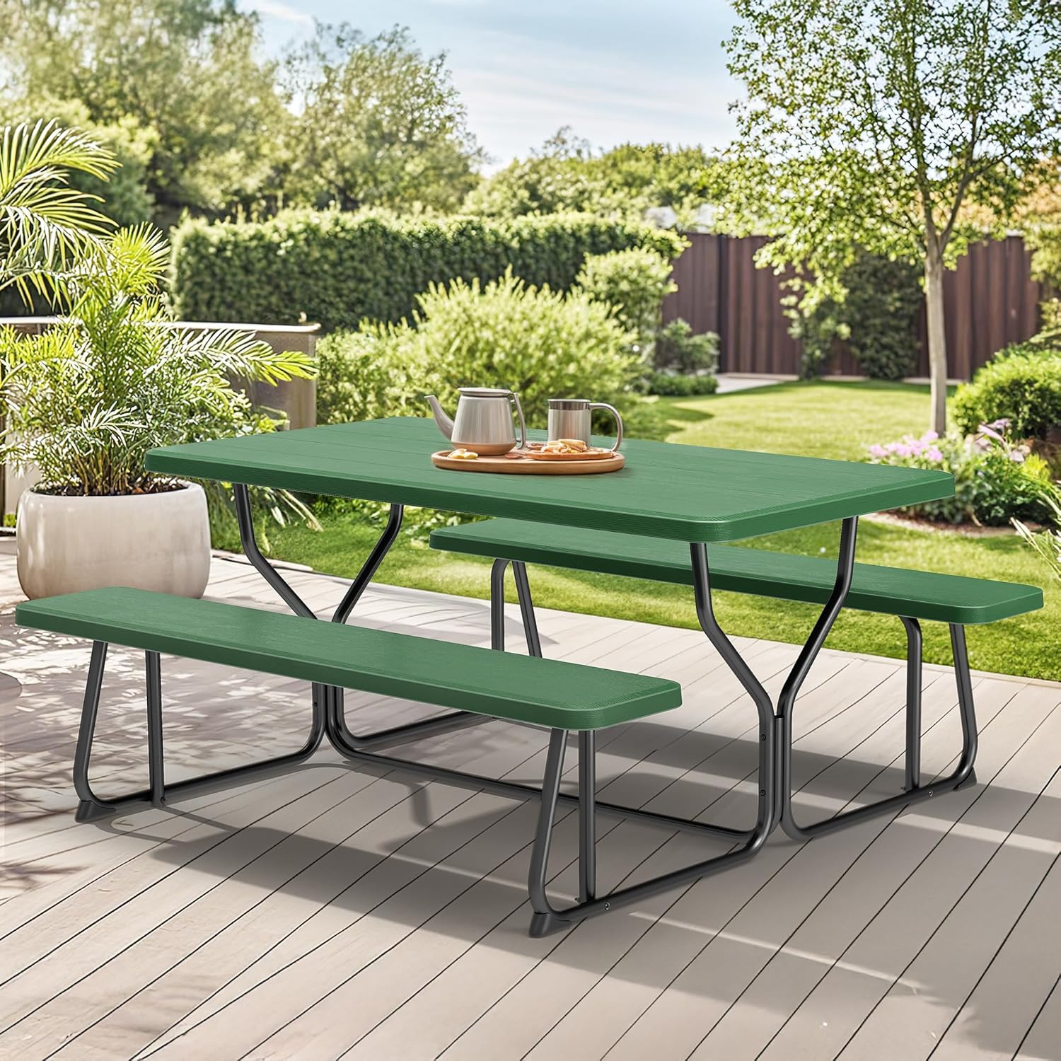 YITAHOME Heavy Duty Outdoor Picnic Table with Steel Frame