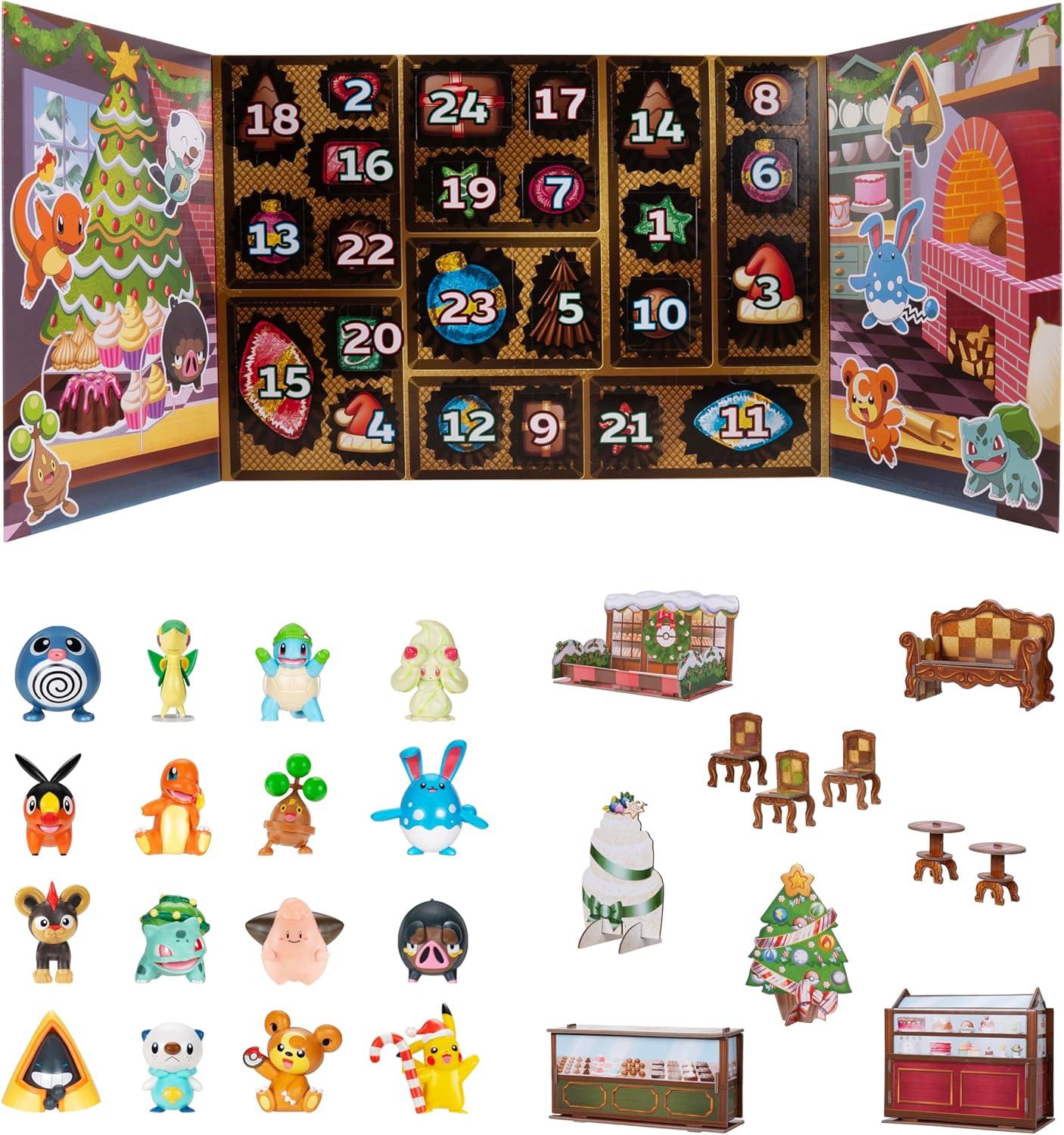Pokemon Holiday Calendar 2025 with 16 Battle Figures and Accessories