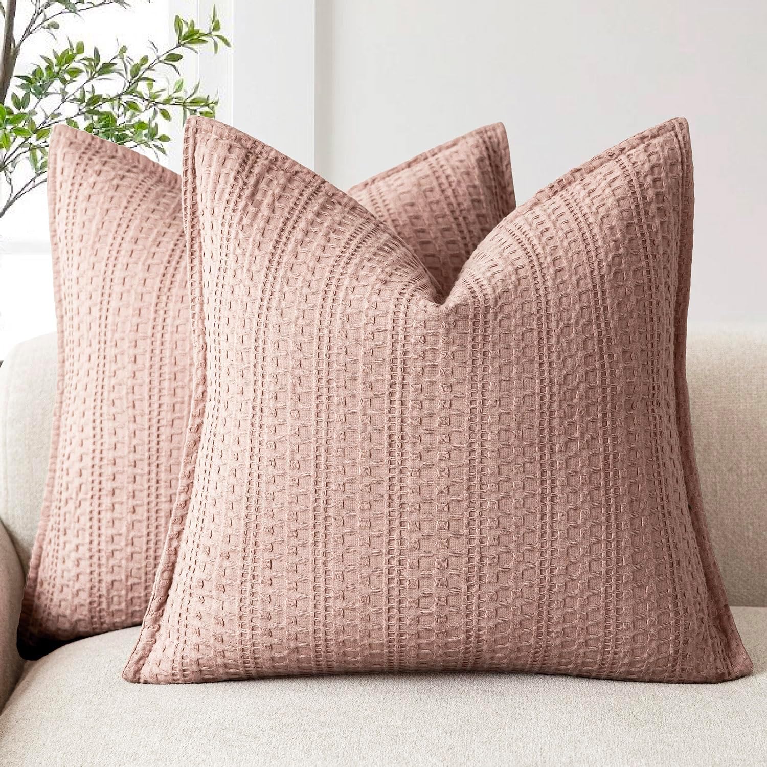 Foindtower Decorative Cotton Waffle Weave Throw Pillow Covers