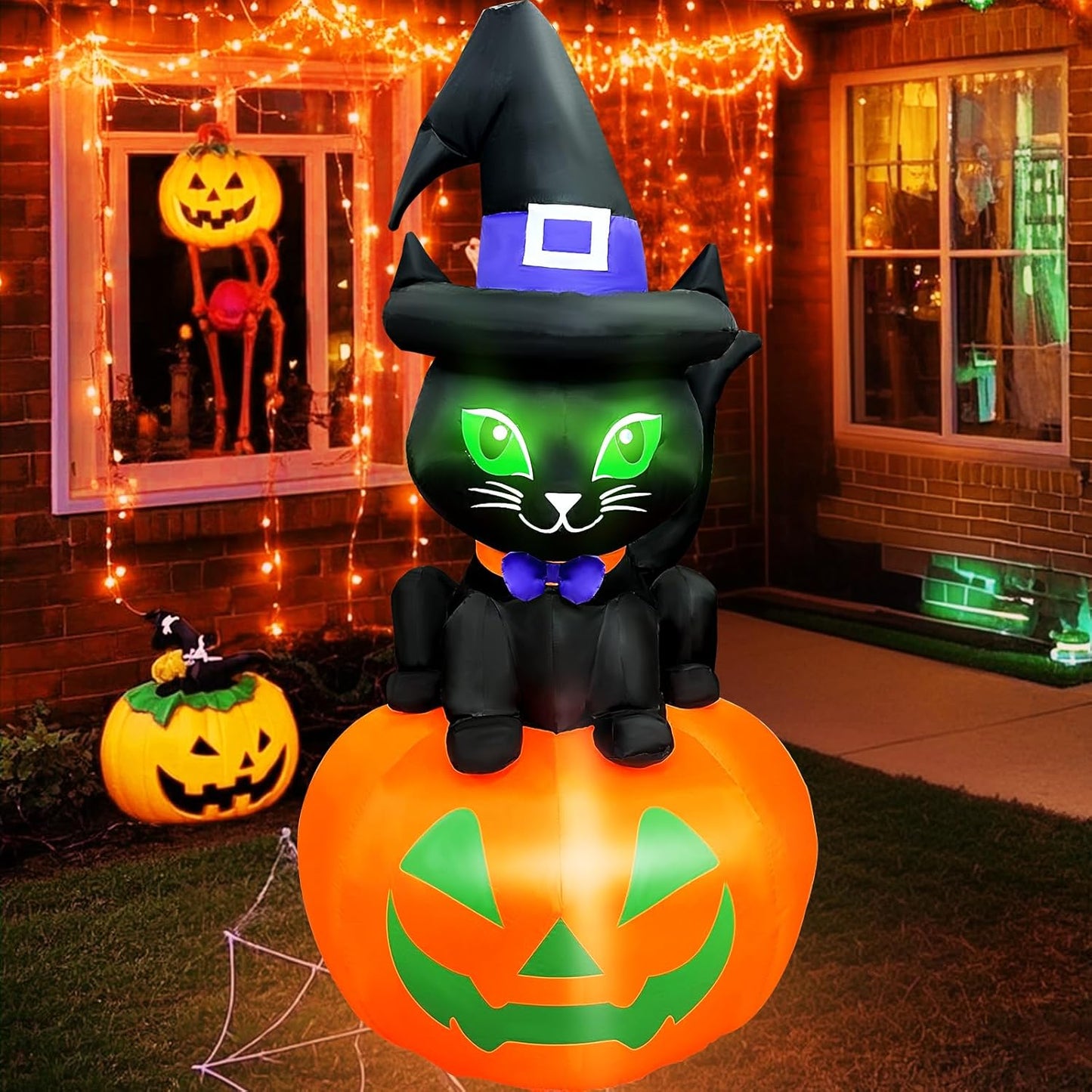 GIGLIM 5FT Black Cat Pumpkin Inflatable for Halloween Fun
