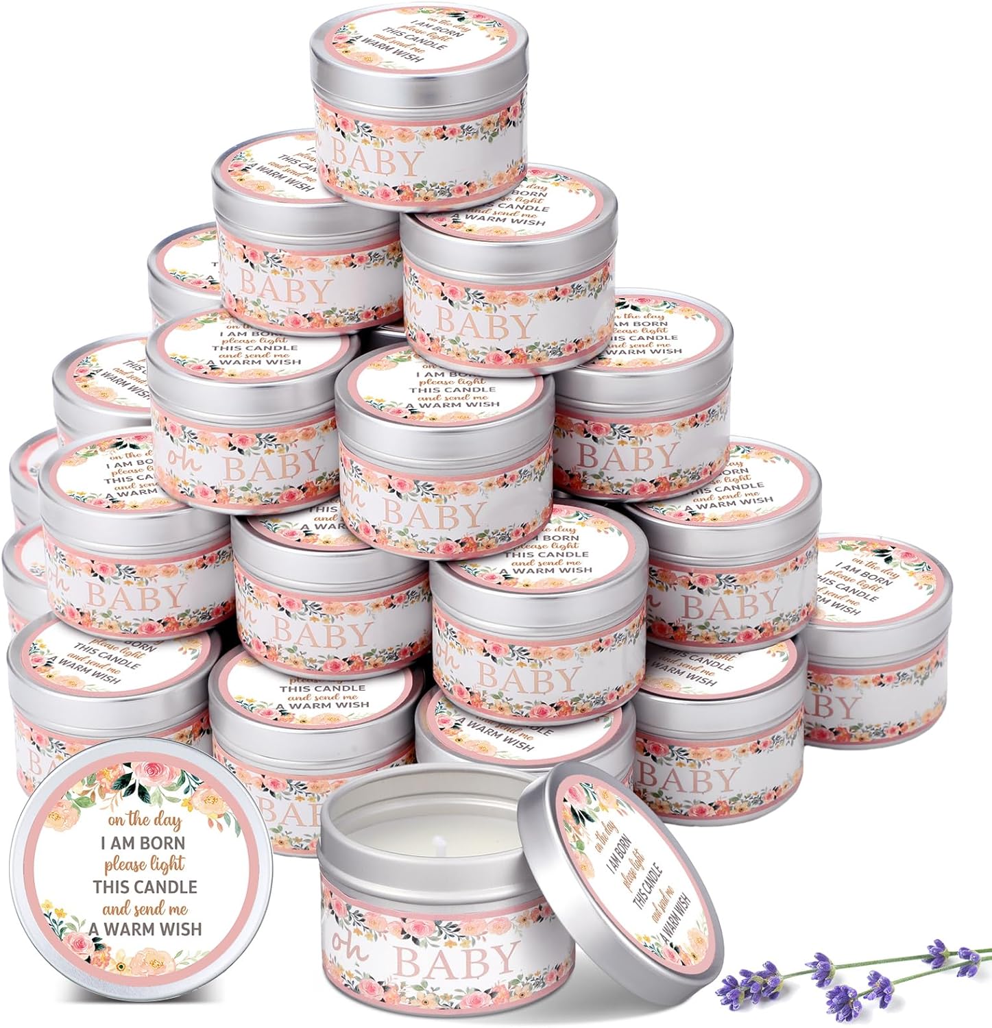 Lavender Scented Baby Shower Candles - 24 Pcs Party Favors