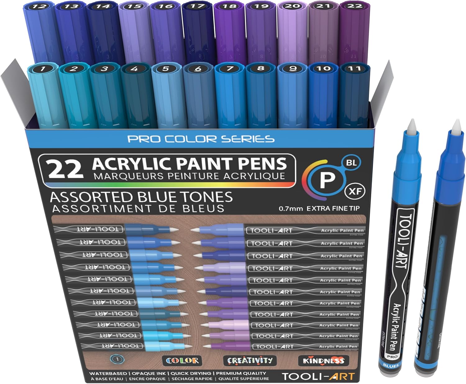 Acrylic Paint Pens Set with 22 Blue & Purple Tones for Art