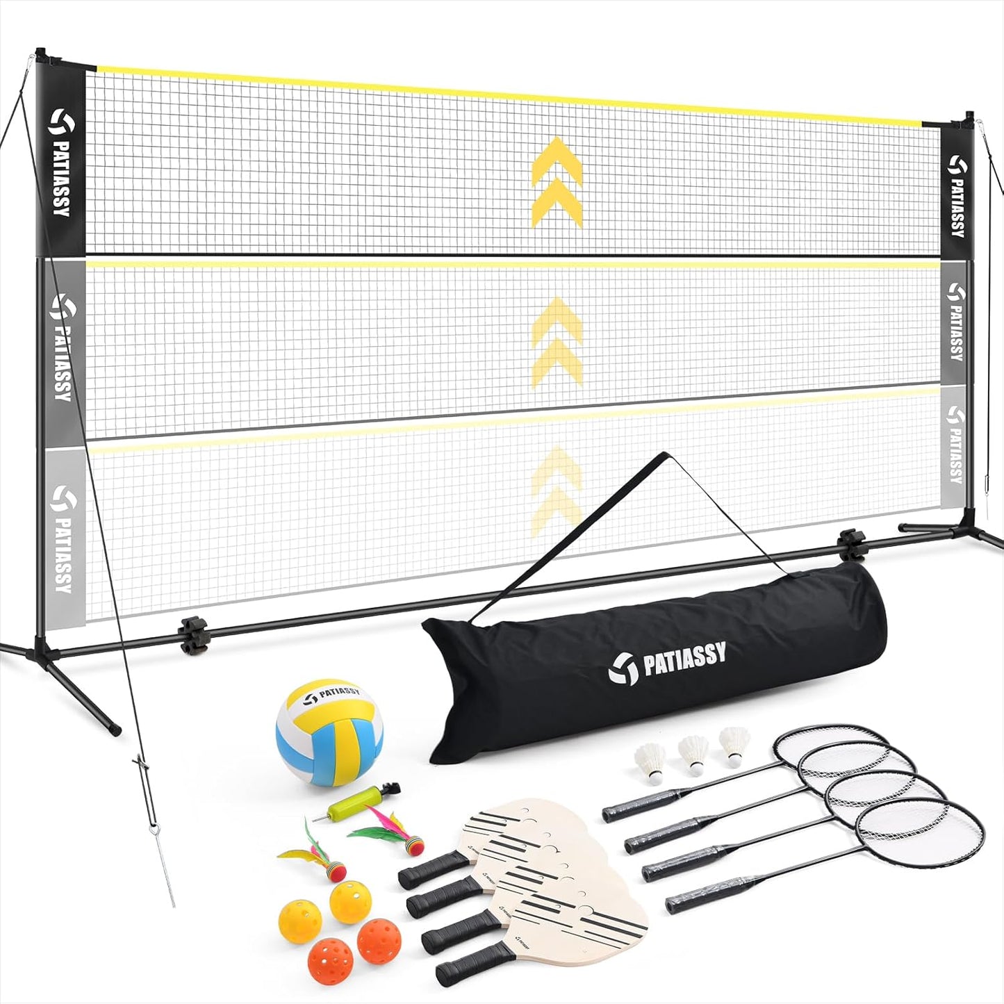 Volleyball Badminton Pickleball 3-in-1 Combo Net Set for Fun