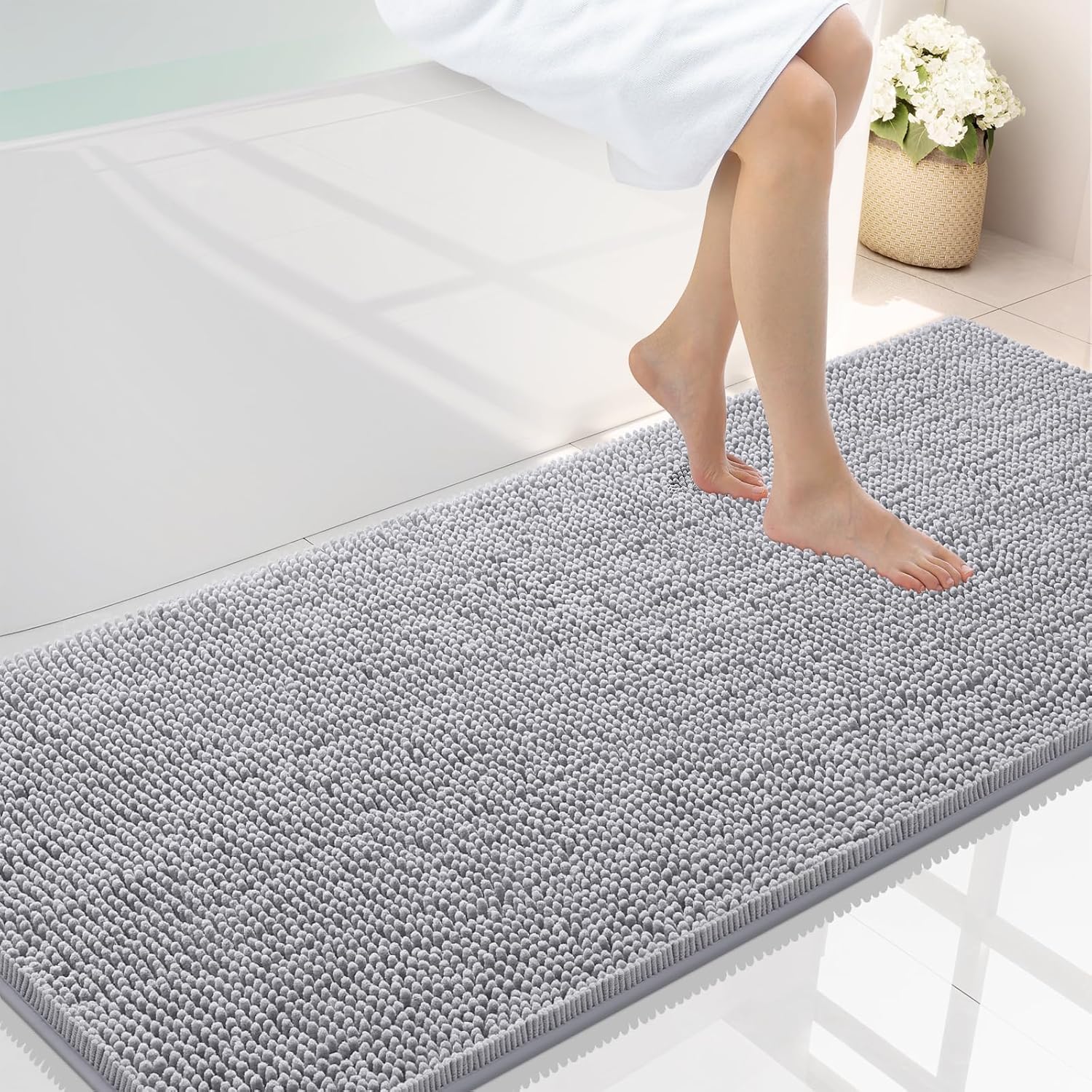 Smiry Luxury Chenille Bathroom Rugs 59x24 for Soft Comfort