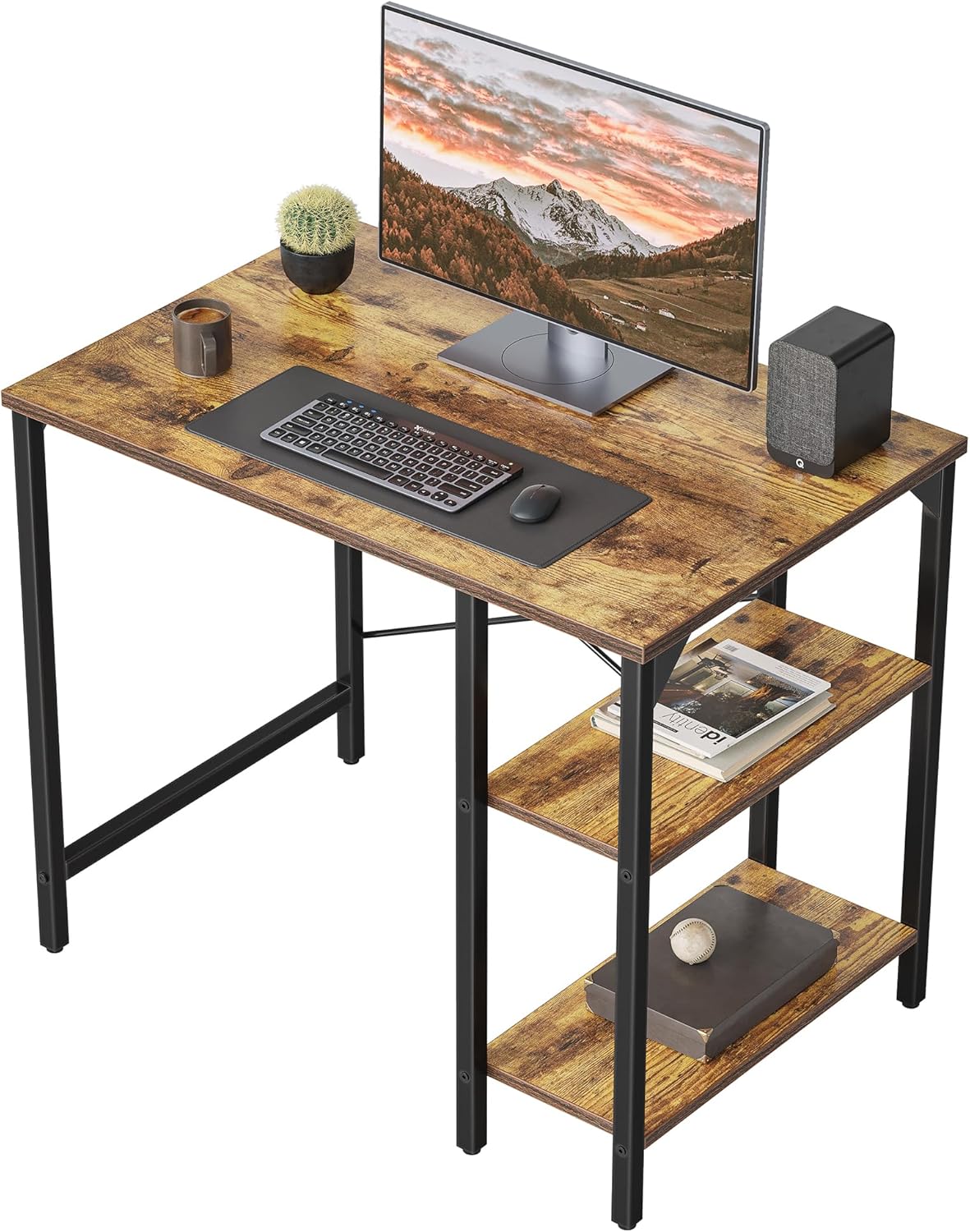 CubiCubi 35 Small Computer Desk with 2 Shelves
