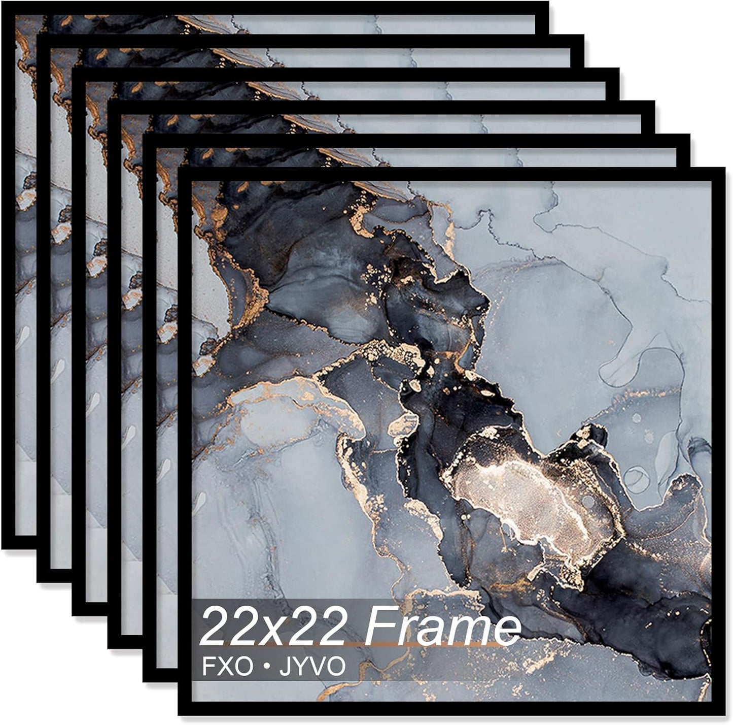 22x22 Frame Set of 6 - Black Picture Frame for Square Photos
