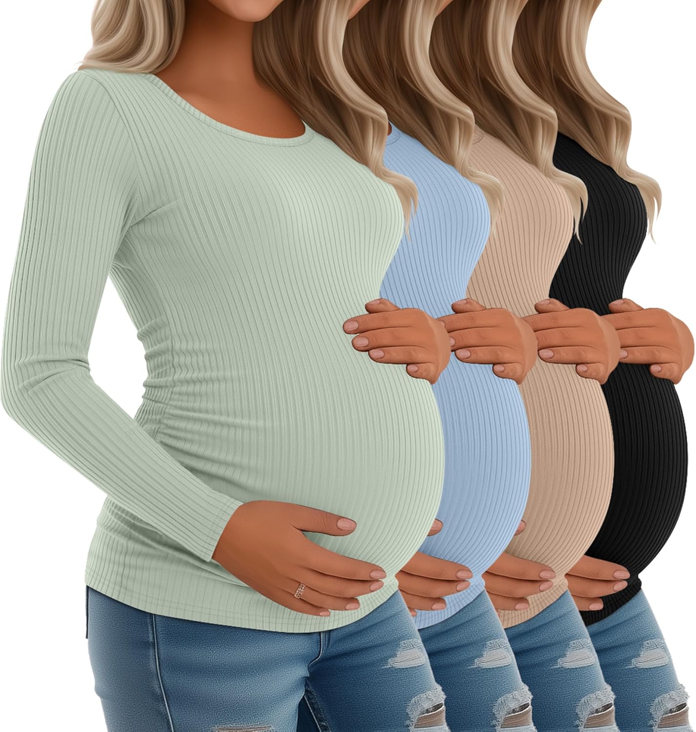 Riyiper 4 Pack Women's Maternity Shirts for Comfort and Style