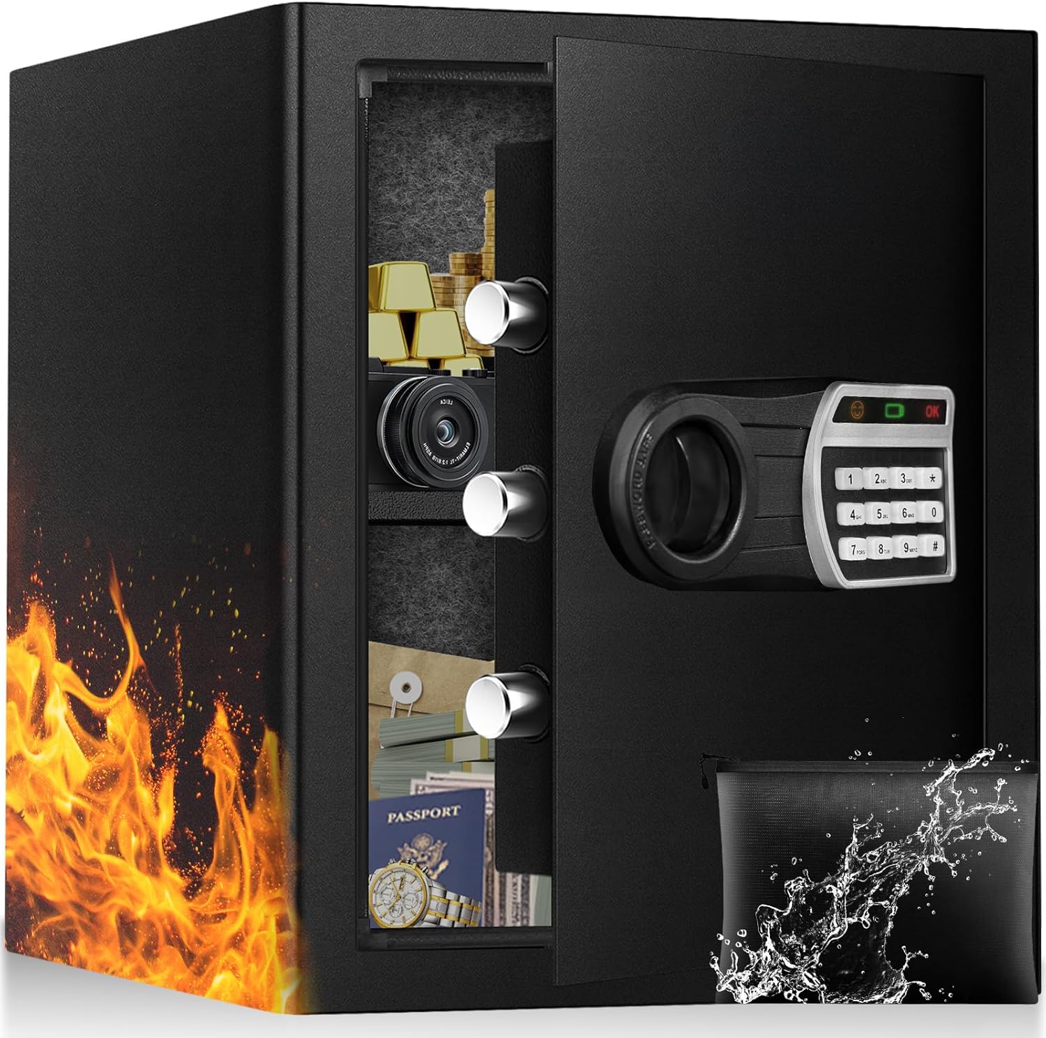 2.5 Cuft Safe Box with Fireproof Waterproof Bag for Home Use